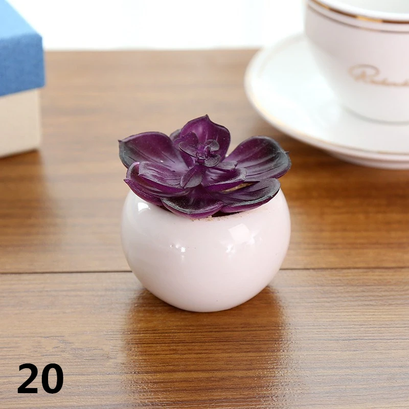 White Ceramic Potted Artificial Plastic Small Succulent Plants Outdoor