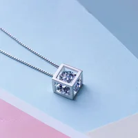 

925 Sterling Silver Hollow Square Necklace Pendant Magic Cube Crystal Cubic Zirconia Pendant