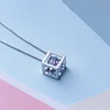 925 Sterling Silver Hollow Square Necklace Pendant Magic Cube Crystal Cubic Zirconia Pendant