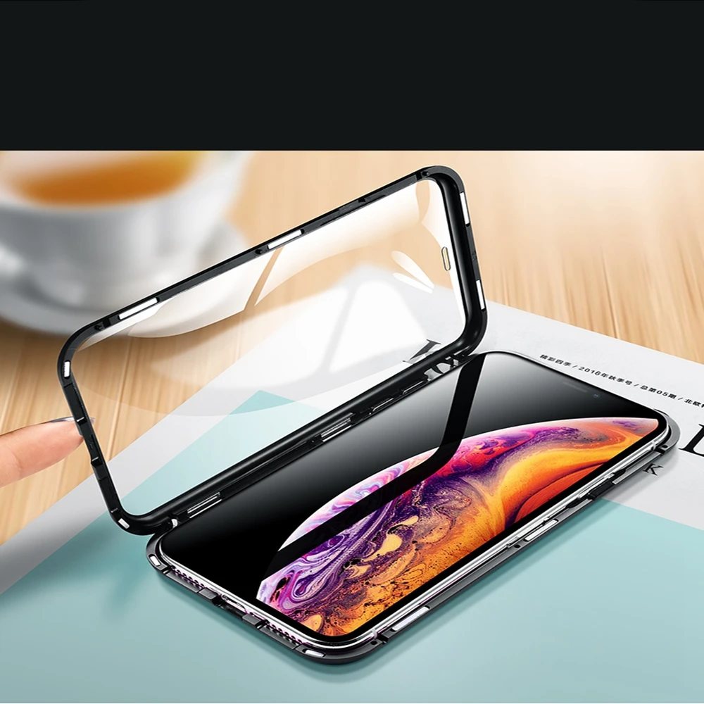 

Metal Frame Magnetic Tempered Glass Case for Samsung S8 S9 Full Cover Screen Protector for Huawei Smart Phone Cover for Xiaomi 9