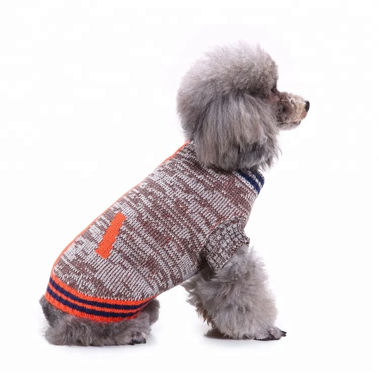 

Premium Pompom Warm Dog Clothes Custom Knit Dog Sweater, Grey;orange