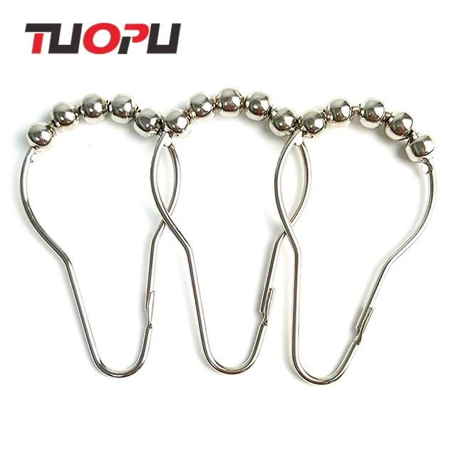Stainless Steel Curtain Rings Metal Roller Ball Shower Curtain Rod