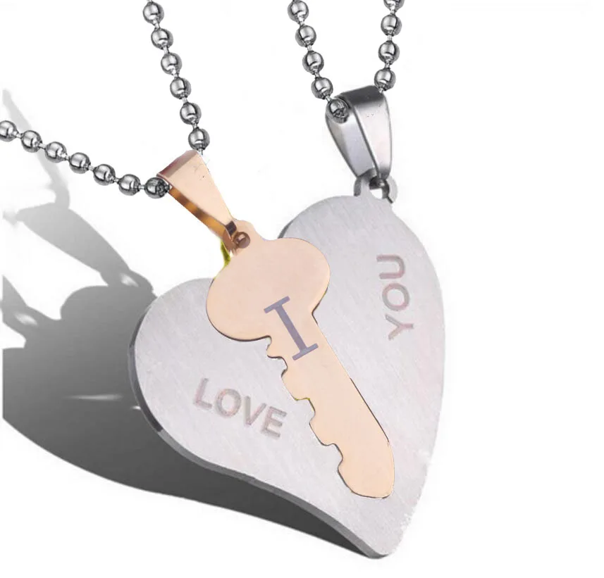 

I love you pendants couple pendant necklaces heart key pendant necklaces jewelry Stainless steel chain lovers long necklaces