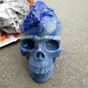 Large Semi Precious Stone Carved Blue Aventurine Crystal Skull Head With Lizard Sculpture On Head