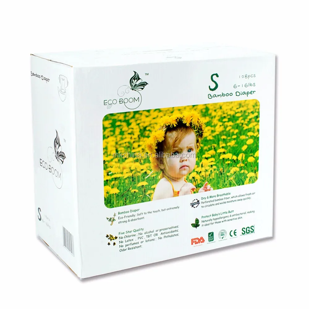 

ECO BOOM 100% Bamboo Biodegradable Infant Nature Disposable Diapers for Babies Size S 108 Count