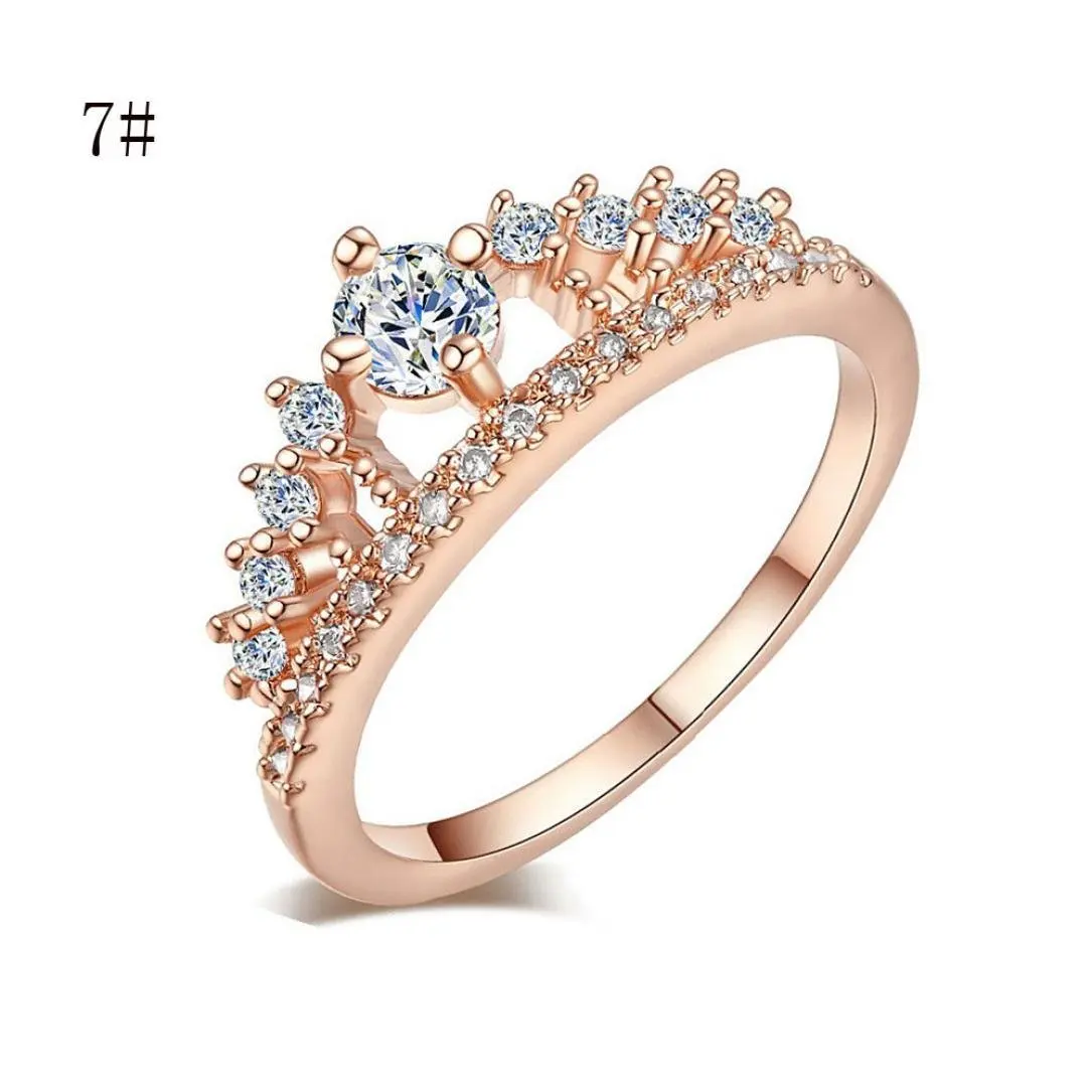 Lady Jewelry Ring,Hemlock Women Girl's Simple Pretty Crown Crystal Ring Princess Fingers Rings (Rose Gold-7)