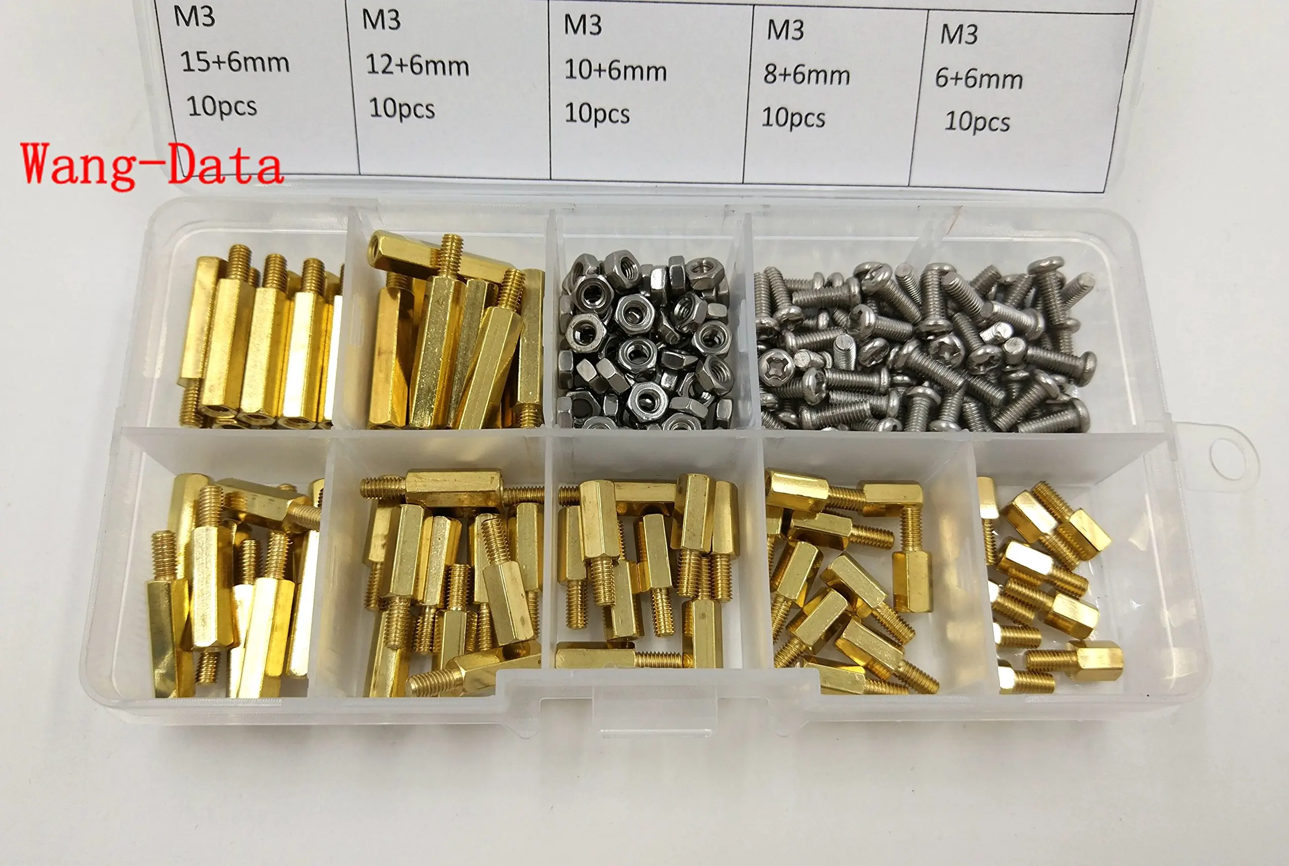 Wang-Data 210pcs M3 Male Female Brass Spacer Standoff/Stainless Steel Screw/Nut Assortment Kit