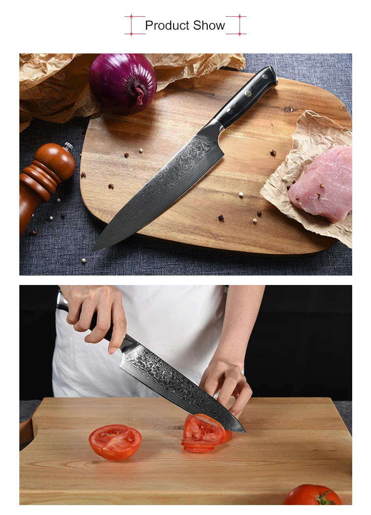 5pcs Damascus Kitchen Knife Set G10 Handle With Knife Block Buy Knife Set,Damascus