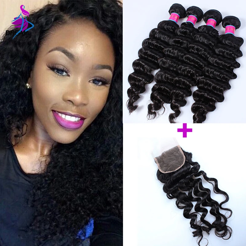 4 Bundles Brazilian Virgin Hair Deep Curly With Lace Frontal Closure Brazilian Hair Lace Frontal Closure