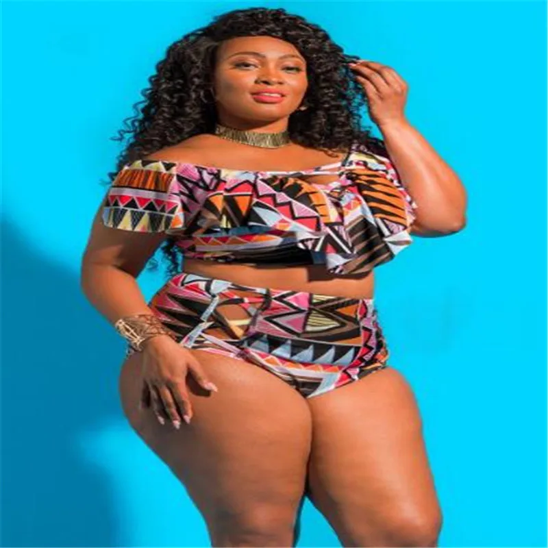 

2018 African Brazilian fashion sexy v neck flounced bathing suit beachwear swimsuit Bikini 5xl plus size swimwear, N/a
