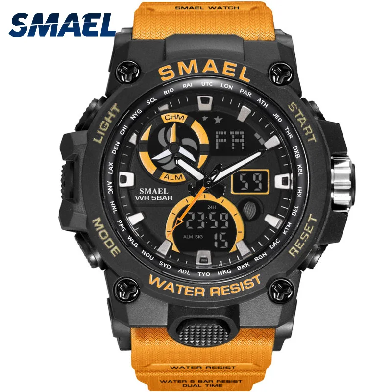 

SMAEL New 8011 Sport Water Resistant Digital Watch Men Wrist Watch, Orange;black blue;black;red;black gold;army green;khaki