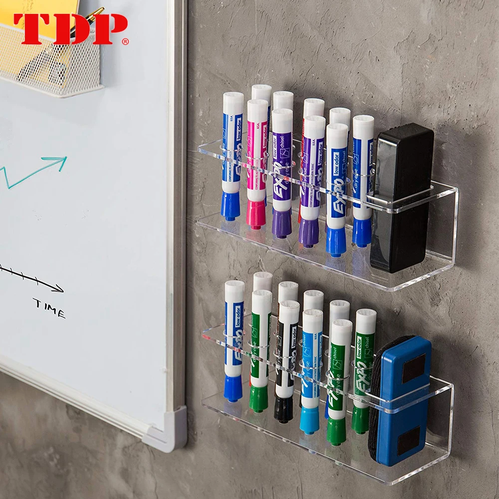  Wall-Mounted Clear Acrylic Toothbrush Toothpaste 10-Slot Dry-Erase Marker & Eraser Holders, Set of 2