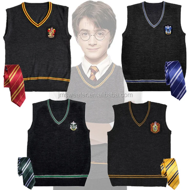 Harry Potter0 Cosplay Sweater Wool V Neck Vest And Scarf Tie Uniform Fancy Dress