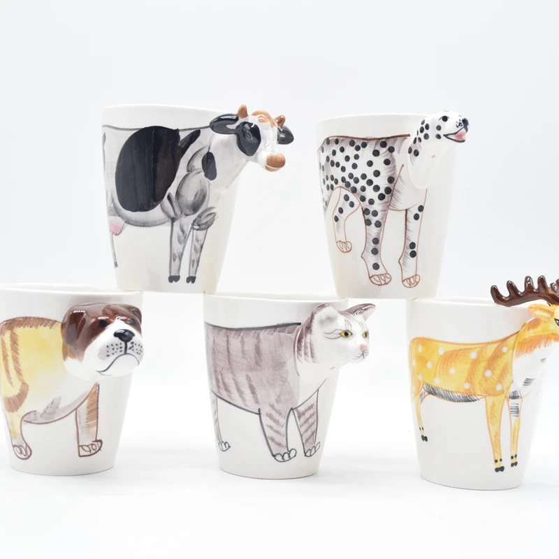 Wholesale high quality personality porcelain animal cups creative cheap glazed ceramic 3D 400ml mugs