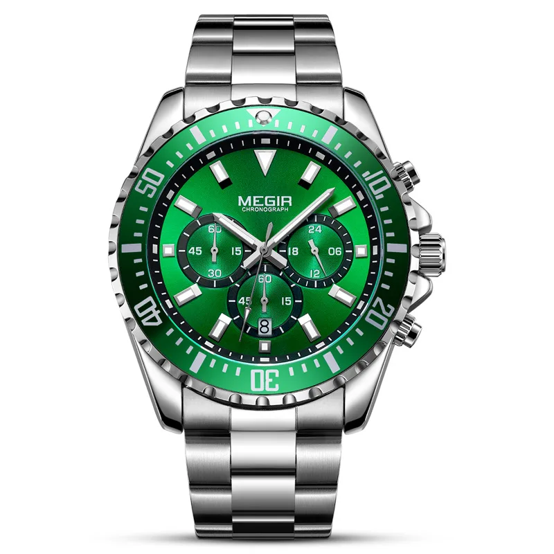 

Megir 2064 Luxury Brand Men Sports Watches Waterproof Business Date Clock Stainless Steel Military Chronograph Quartz Watch Hot
