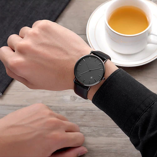 

hot products Leather or Stainless steel band men watches from china watch factory, Black