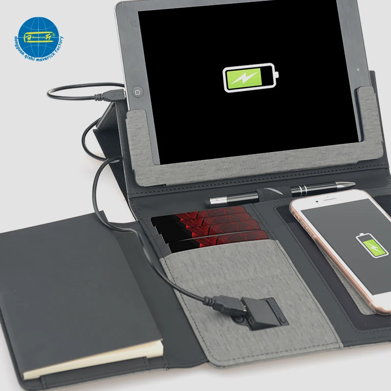 
business leather portfolio with tablet holder and wireless charger 