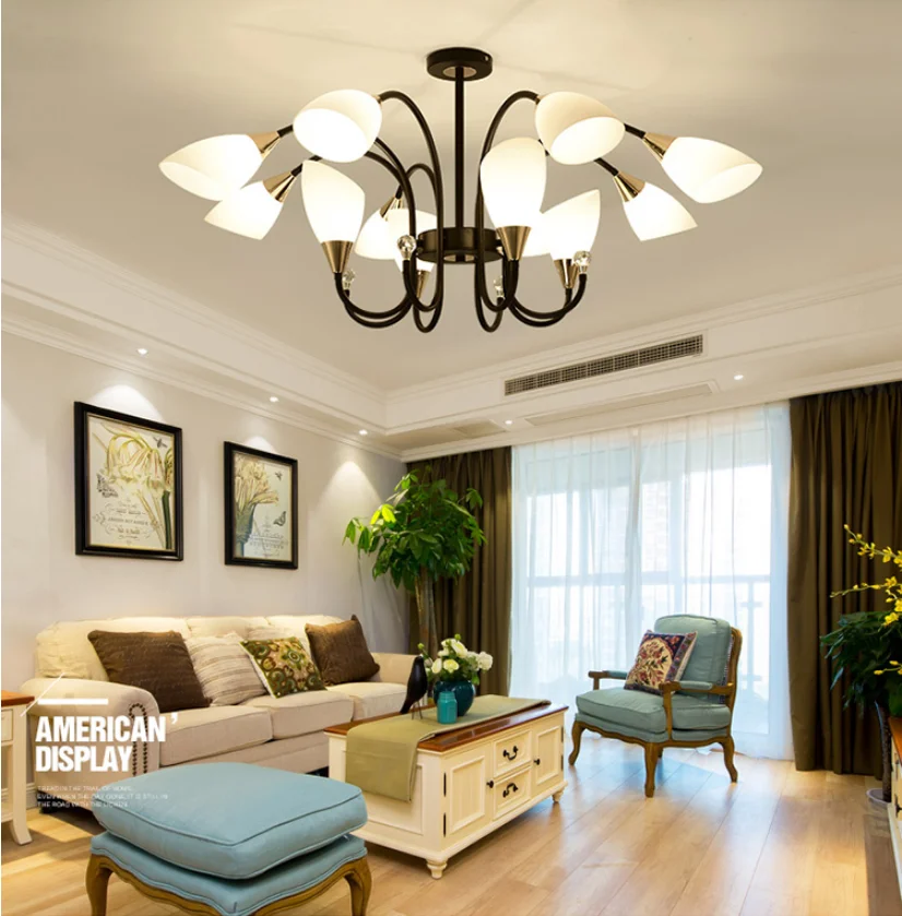 American countryside home villa bedroom dining room table iron crystal chandelier luxury modern