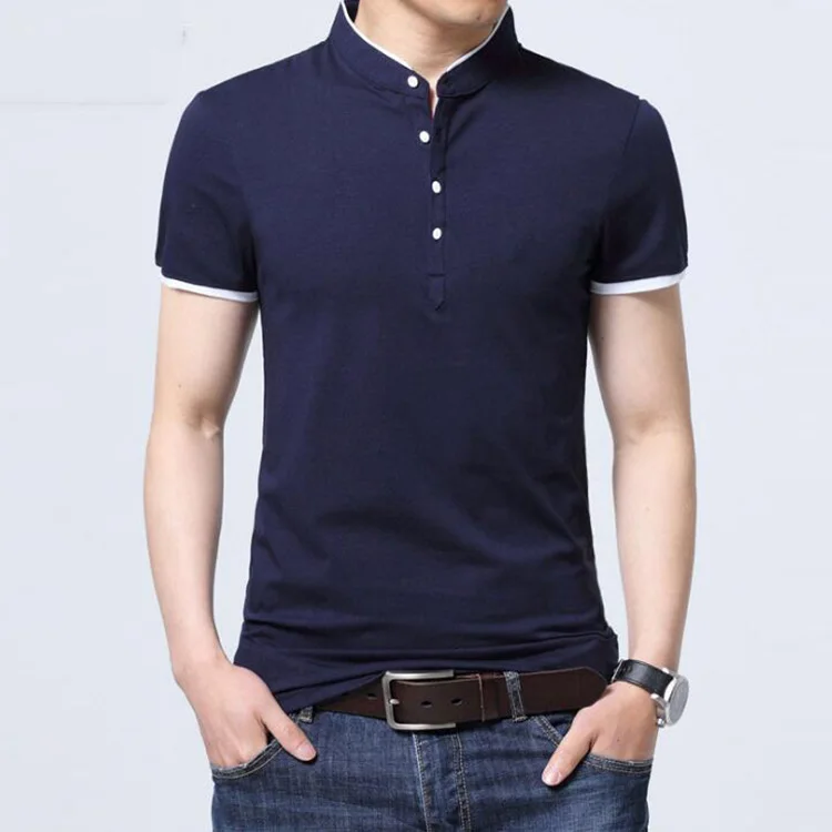 

Slim high collar short sleeve mens t shirt, White;blue;grey;black custom pantone color