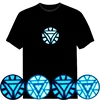 New hot sale popular music party rave glow in the dark light up sound activated led el panel glowing iron man Tshirt