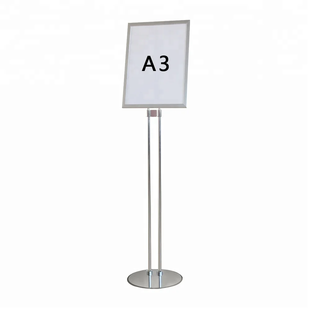 A3 Double Pole Adjustable Pedestal Sign Holder Floor Stand Snap