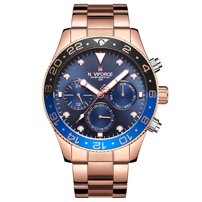2019 New Naviforce 9147 Brand Mens Business Watches Day Date 24 Hour Luminous Clock Stainless Steel Luxury Quartz Watch Relojes