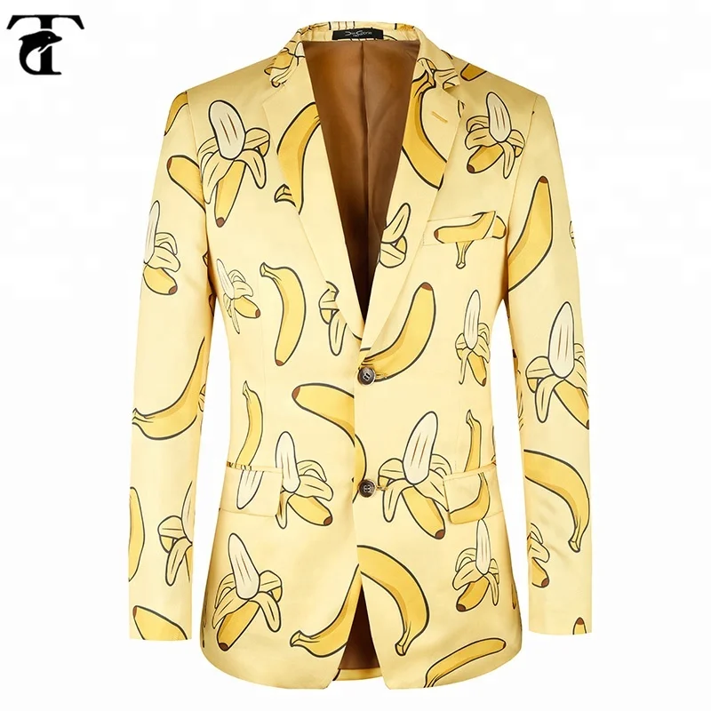 

Plus Size Men's Fashion Banana Printed Casual Jacket Yellow Men Suit Blazer