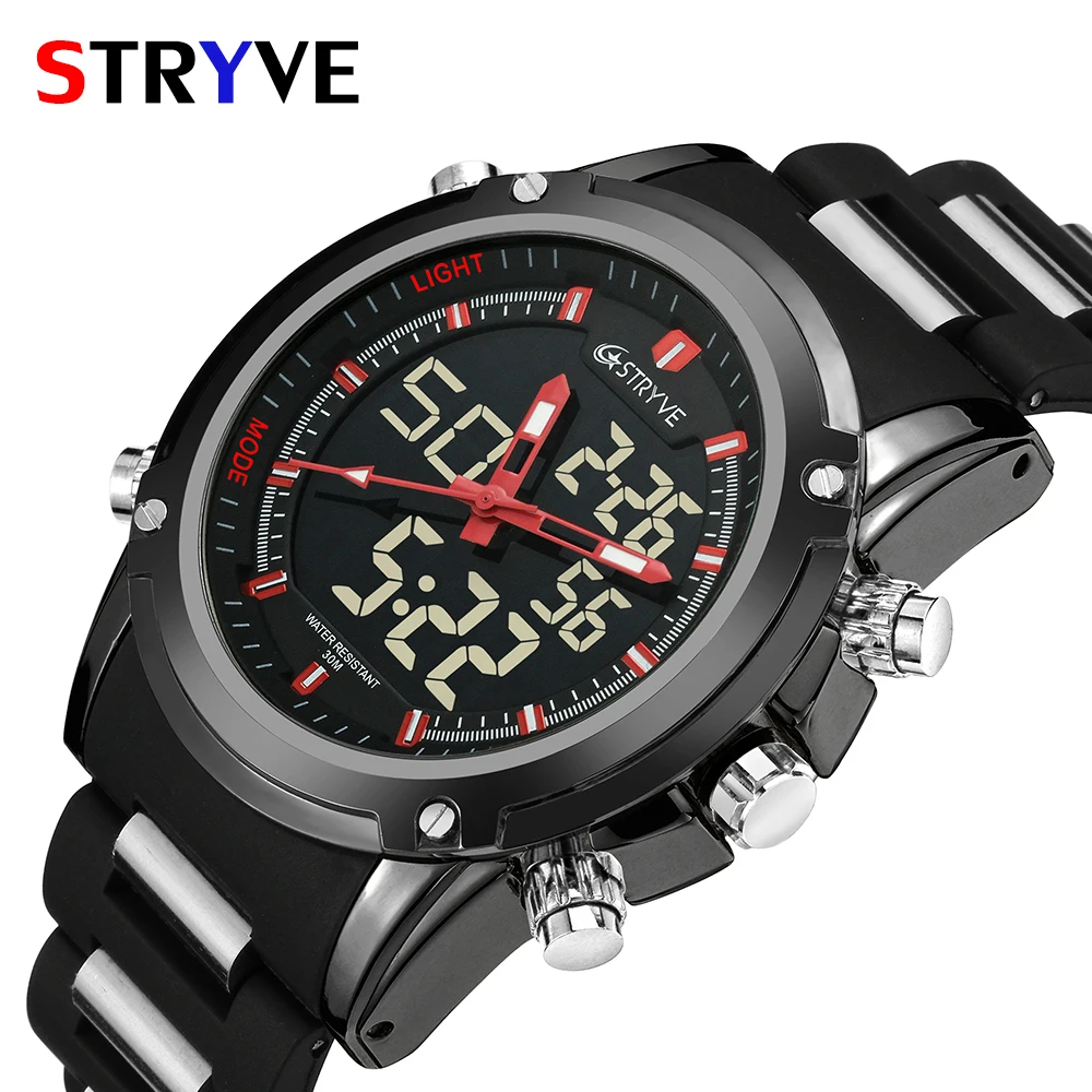 

Top Brand Mens Luxury Watches Stryve Military Dual Time Waterproof Sports Quartz Digital Men Wrist Watches relojes hombre 2018