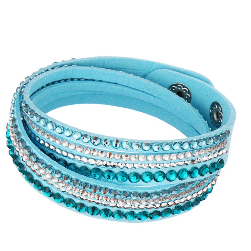 

Fashion High Quality bracelets and bangles Rhinestone Leather Crystal Multilayer bangles for Women Men