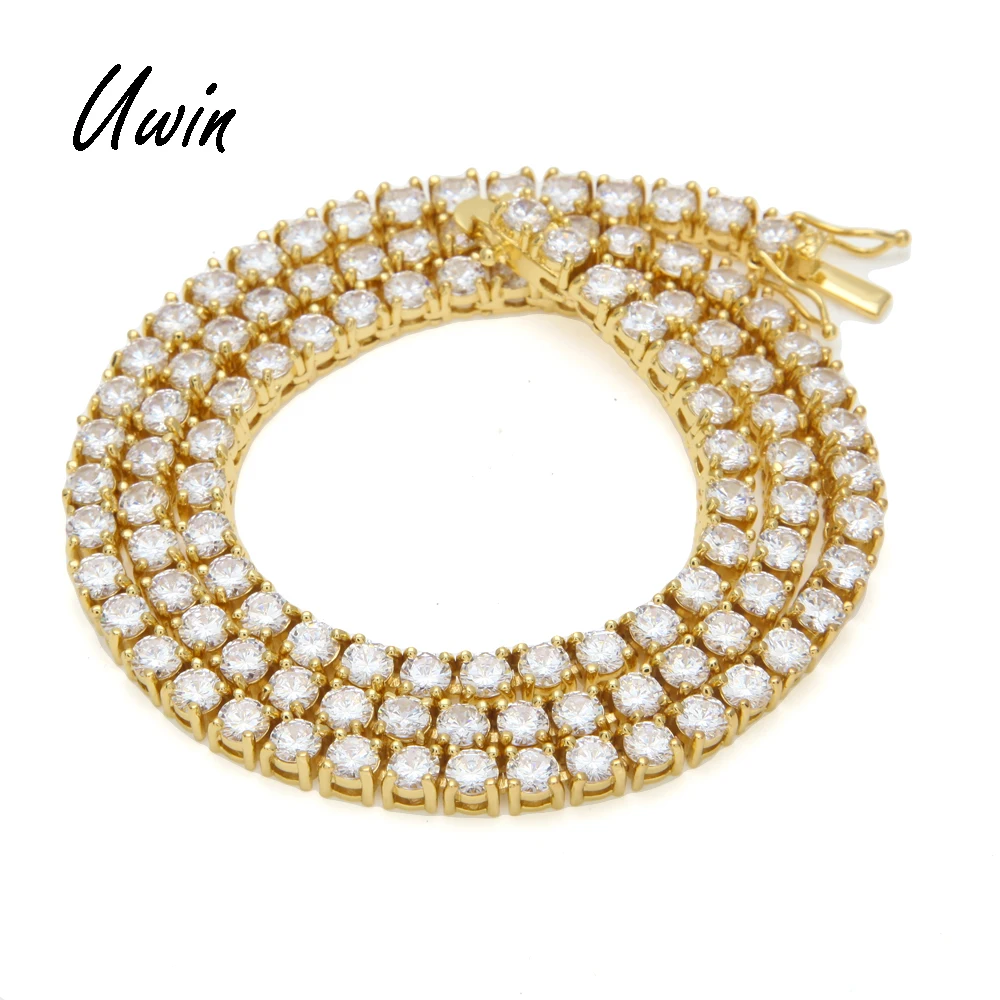Hiphop 1 Row CZ Tennis Chain Necklace Cubic Zircon Iced Out 3mm 4mm 5mm 18K Gold Rapper Bling Collares Mens Necklace