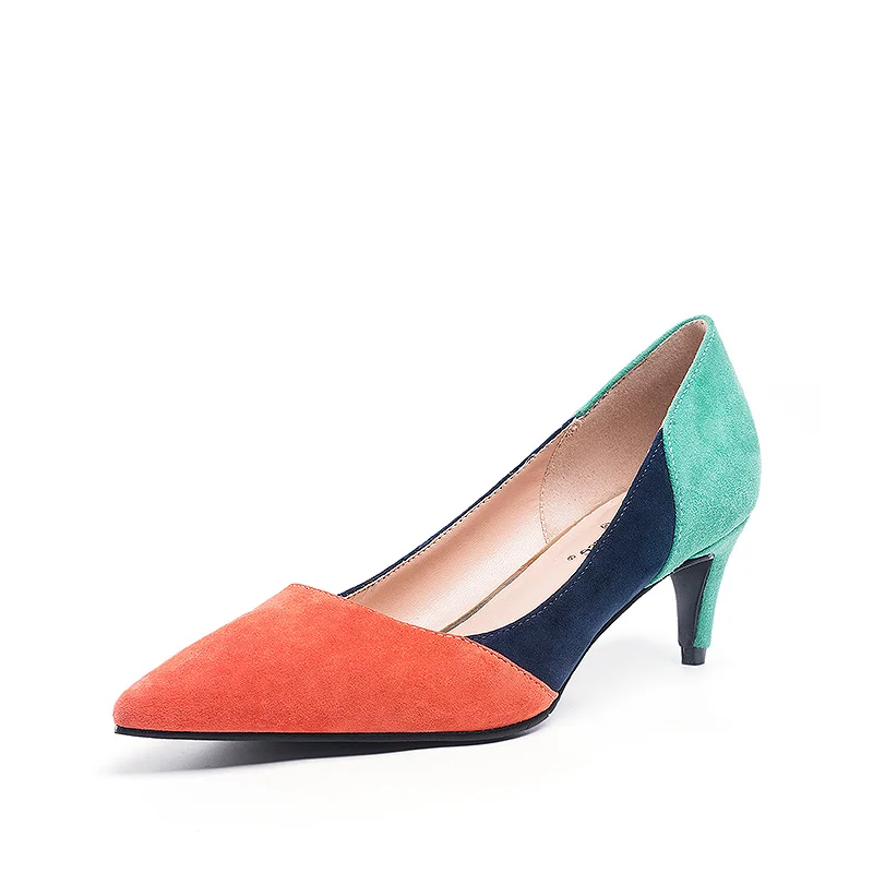

J022 sheep suede women heel dress shoes women sexy ladies shoes mixed color, Orange