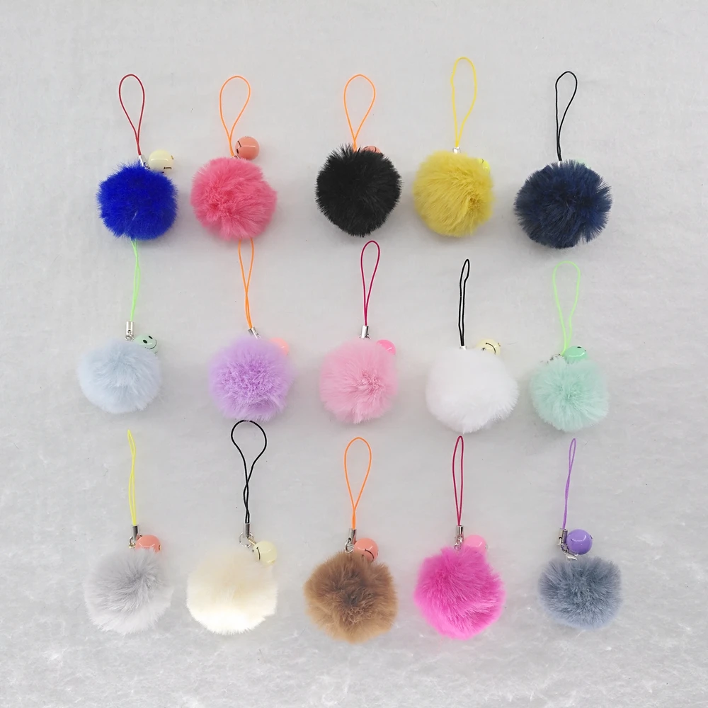 Yongze Fuzzy Cell Phone Keychain Ball Fluffy Pom Pom Keychain Fur Ball