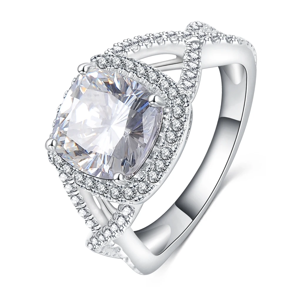 

LZESHINE Big Stone Square Diamond Design Princess Cross Girl Ring CRI0359, Silver