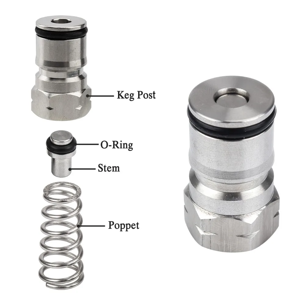 Home Brew Cornelius Type Keg Ball Lock Post & Poppet Gas Liquid 9/16"18 Stainless Female Thread