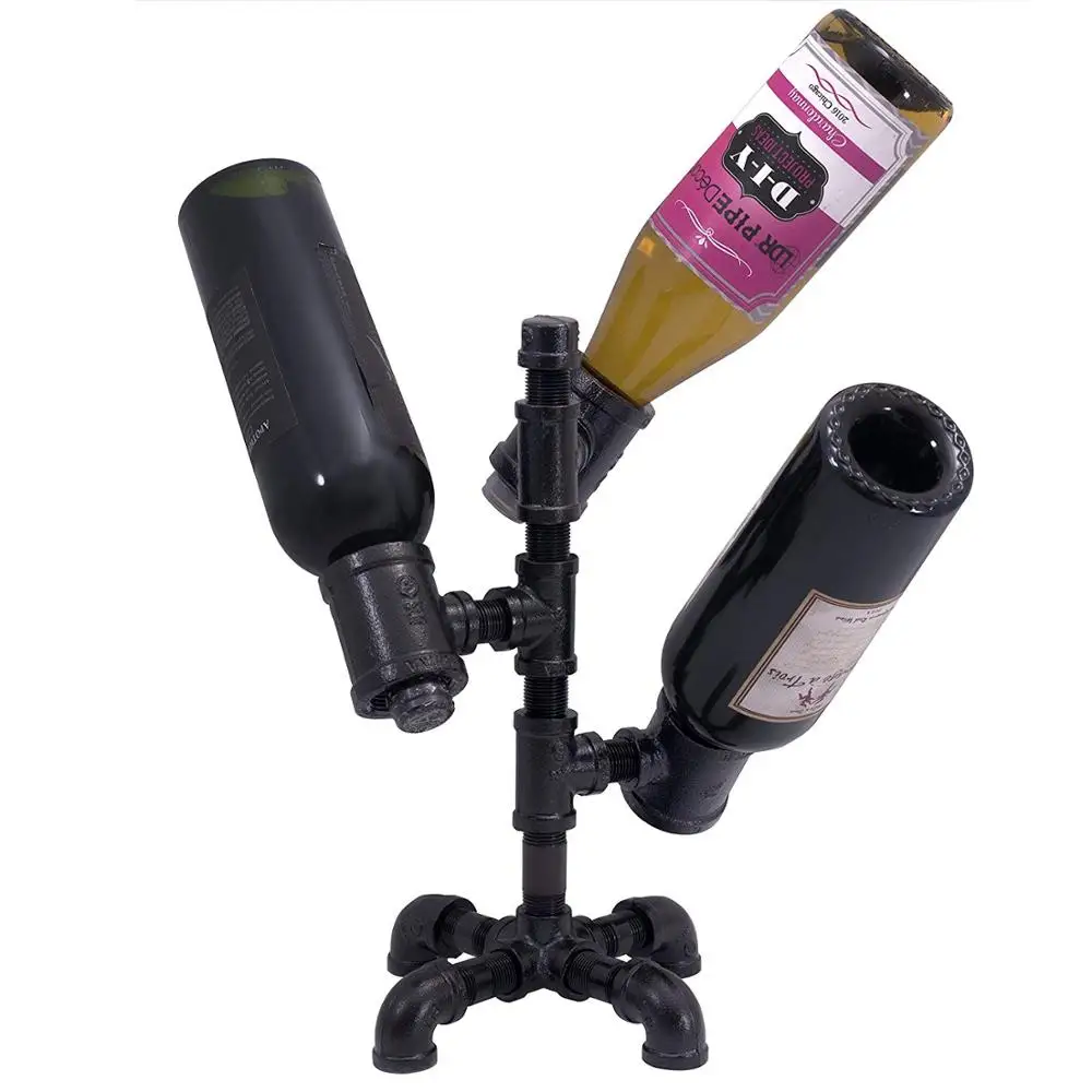 
Industrial Themed 3 Bottles Pipe Wine Rack Table Ornament Wine display Rack Iron Pipe Wine Holder 