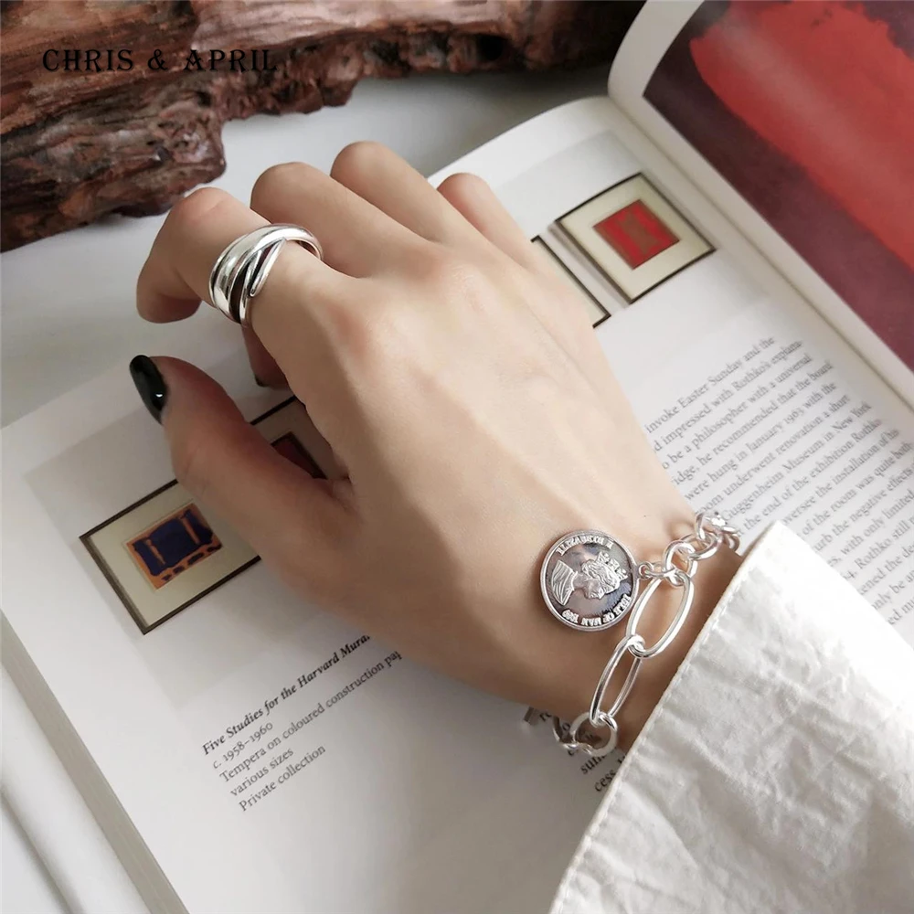

Korean S925 silver fashion design chain coin queen Bracelets