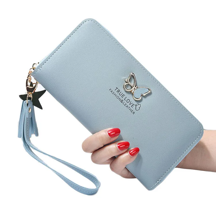 

FD1004 Korea Style 2019 Butterfly Accessory Ladies Long Design Mobile Holder PU Leather Women Wallet, Deep pink, maroon, black, blue, pink, etc