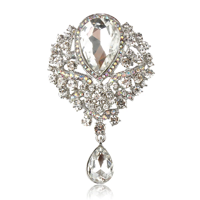 

Factory Direct Sale Large Crystal Diamante Rhinestones Teardrop Wedding Brooch Pins in Assorted Colors