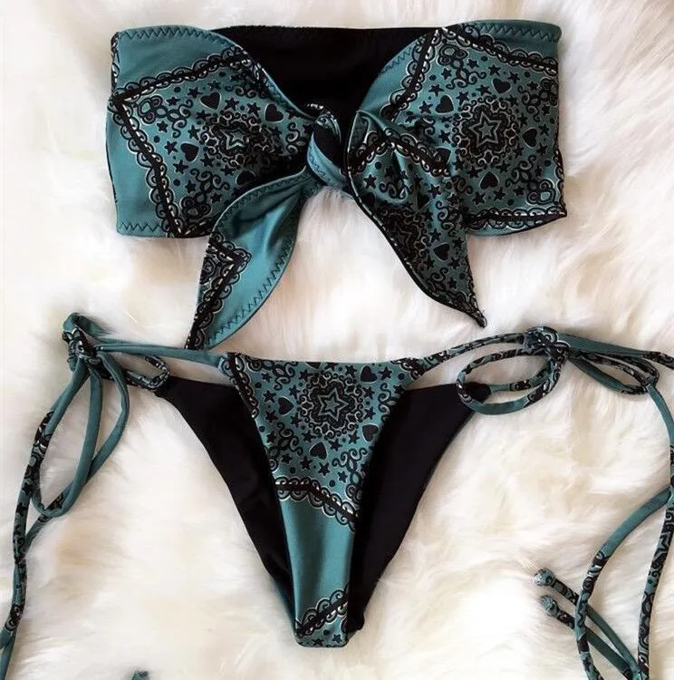 

New Summer Floral Print Sexy Swimwear Beach Strapless Bikini 8704, Printing