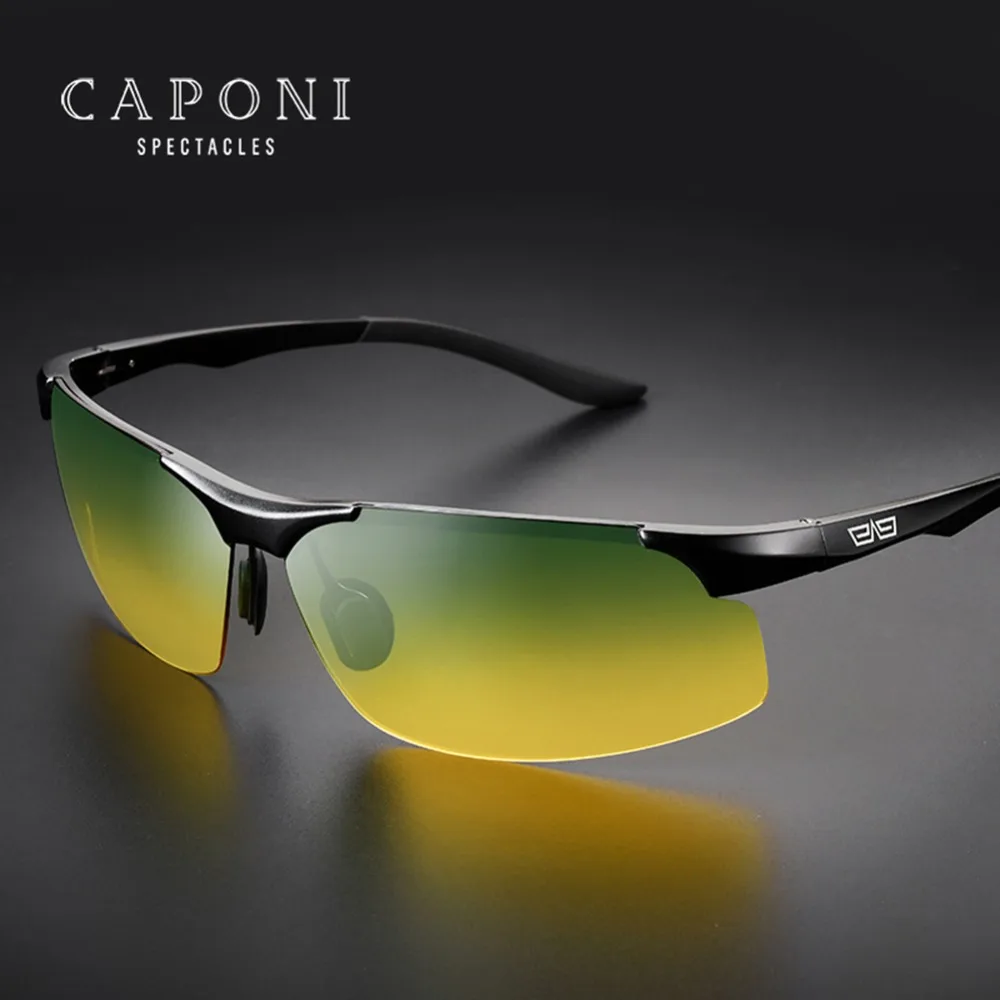 

Caponi fashion rimless day and night driving glasses polarized men glasses RY8033, Black