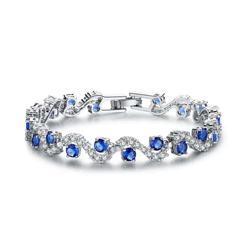 

Fashion Jewelry 925 Silver Plated Cubic Zircon Bracelet Blue Green Crystal CZ Engagement Bracelet Bangle