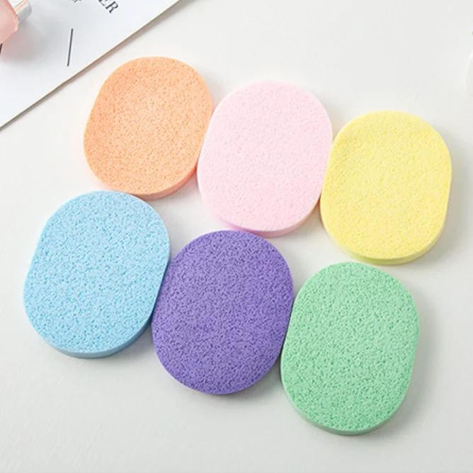 

Eco-friendly Deep Cleansing Cellulose Face Clean Puff Pad Cosmetic Makeup Remover PVA Seaweed Oval Shape Facial Wash Sponge, Yellow,blue,green,pink,orange