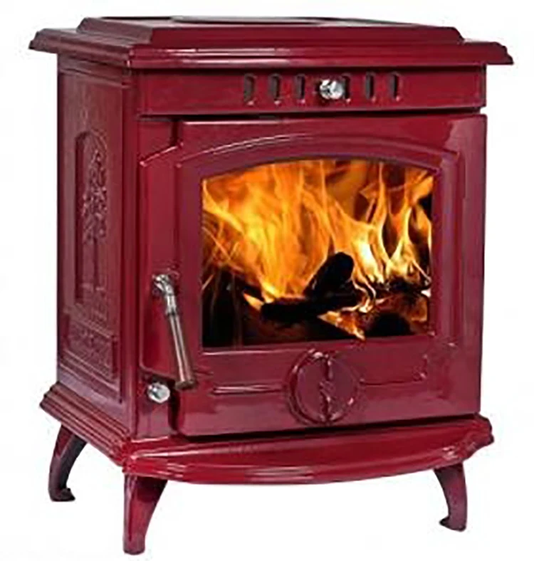 Top Quality Cast Iron Classic Dark Red Ceramic Coating Wood Burning