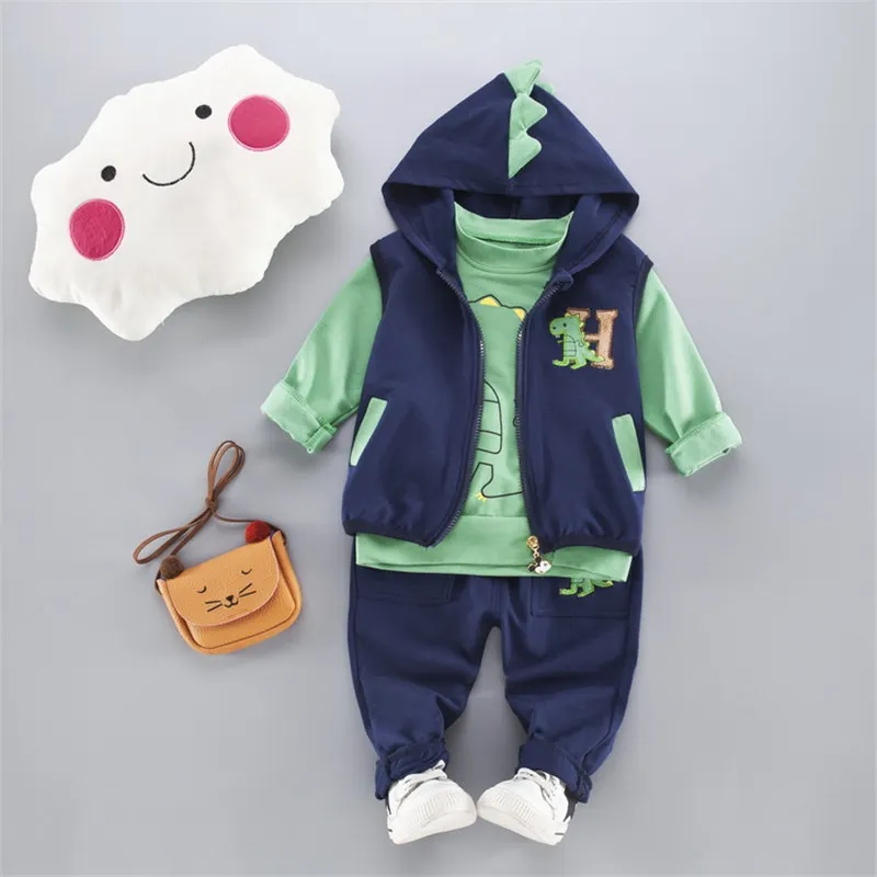 

2018 trending products dinosaur design 3 pcs clothing set for baby boys, As pictures shows;we can according to your request also
