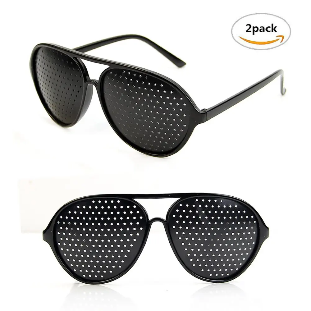 black glasses with tiny holes