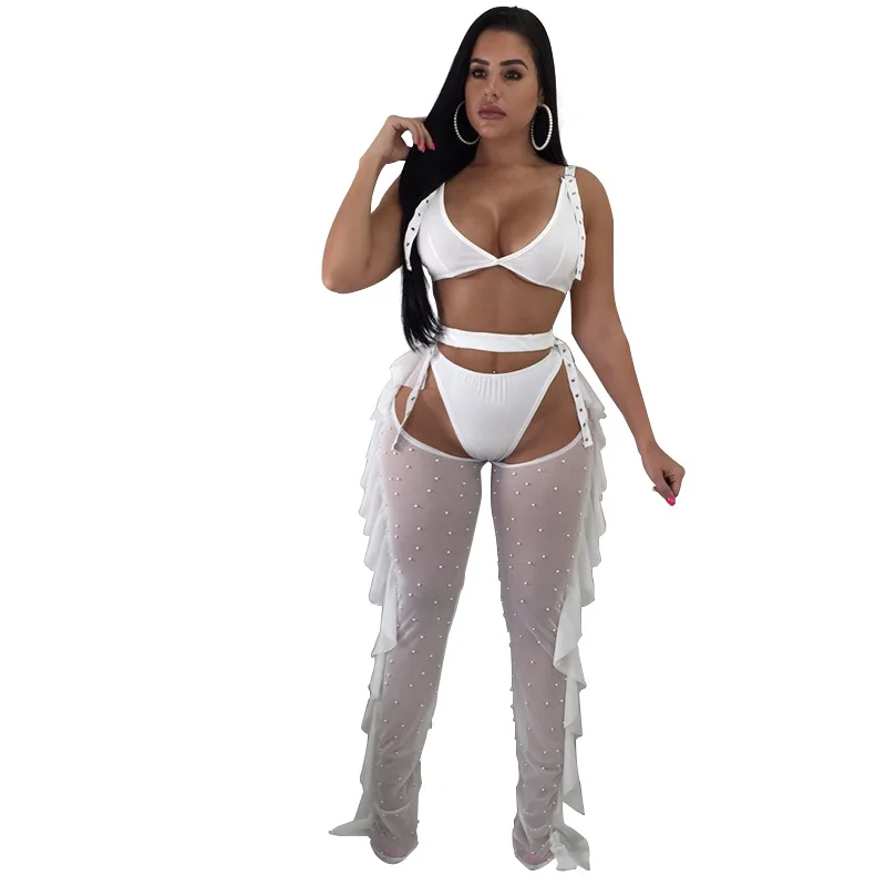 Womens 3 Pieces Outfit See Through Cr