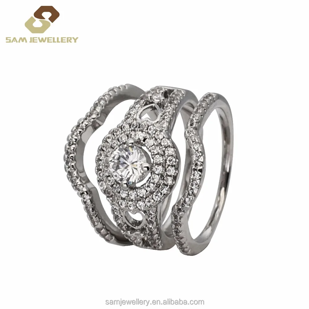 

Classic Double frame vintage-style Halo Zircon Three pieces Sterling 925 Silver Wedding Ring Set Jewelry, Picture