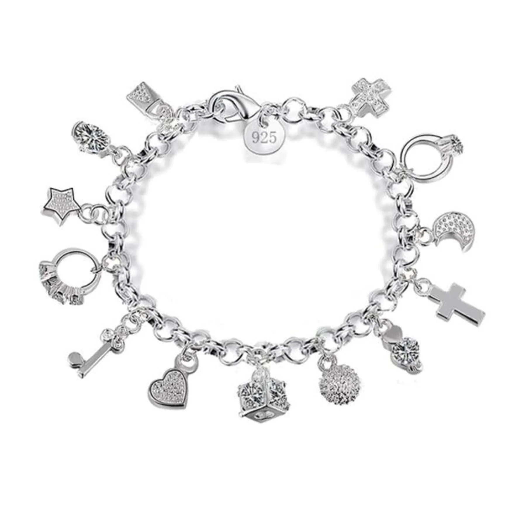 

2019 New model Authentic 925 Silver plated Heart key Charm Bracelet For Women