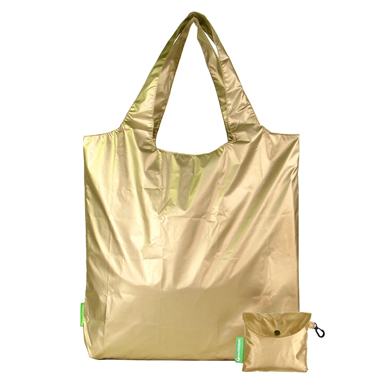 Reusable Waterproof Glossy Custom Shaped Bags Gold Nylon Shoulder Tote