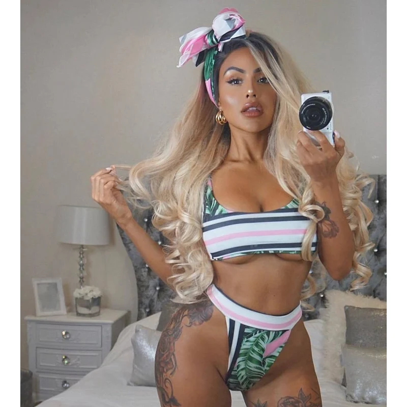 

Sexy Mature Bikini Printed Stripe Two-piece Swimming Suit